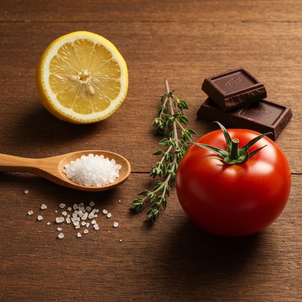 Les cinq saveurs de base dans différents aliments